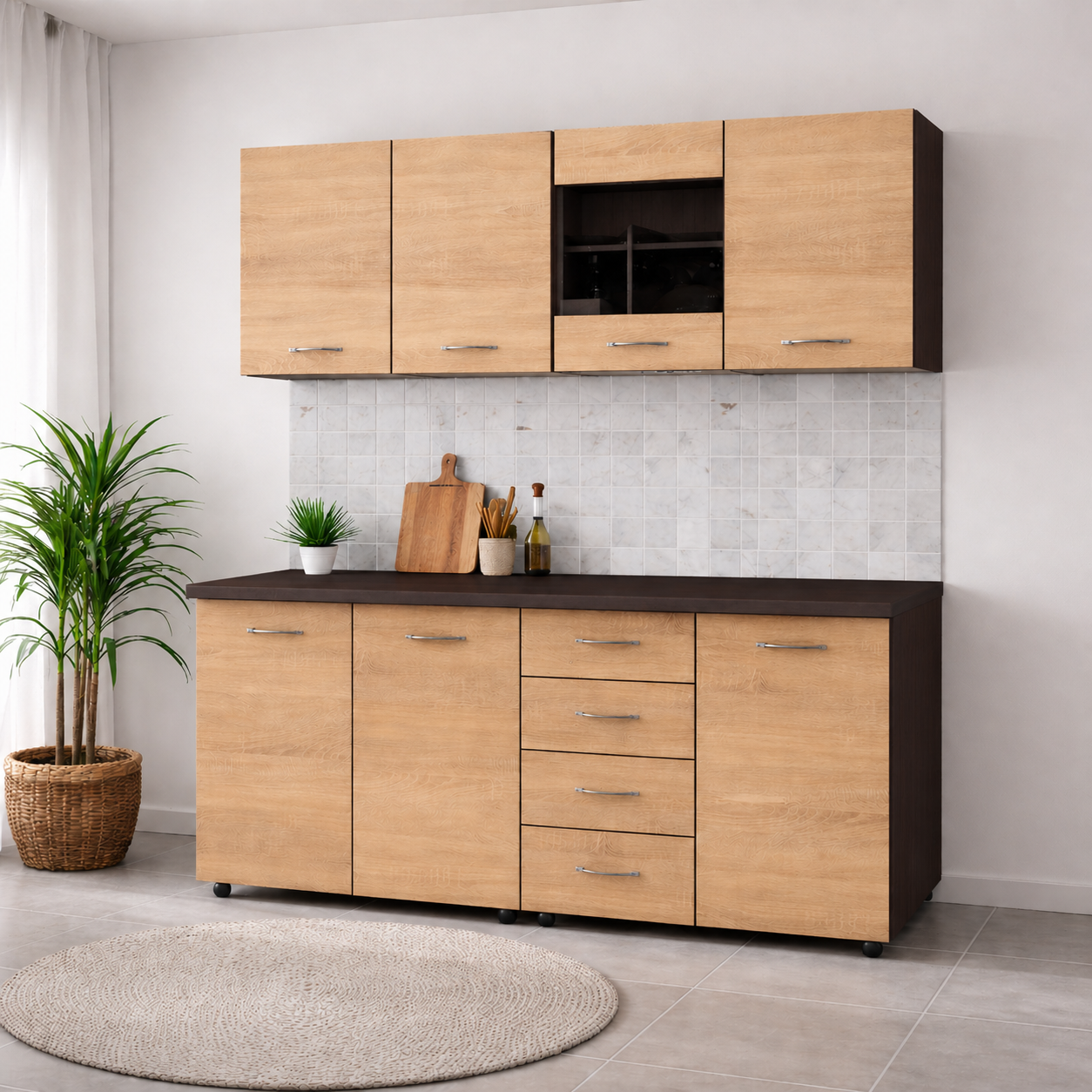 Bucatarie Alina, 160 cm, Wenge/Sonoma - Mobila Lonamad