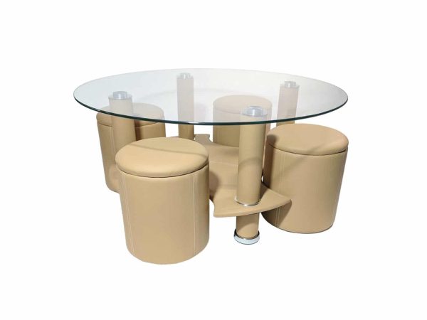 Masuta cafea B18 cu 4 tabureti Crem