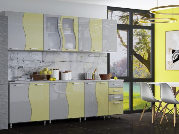 Bucatarie Cip S MDF 260 cm, Galben metalizat