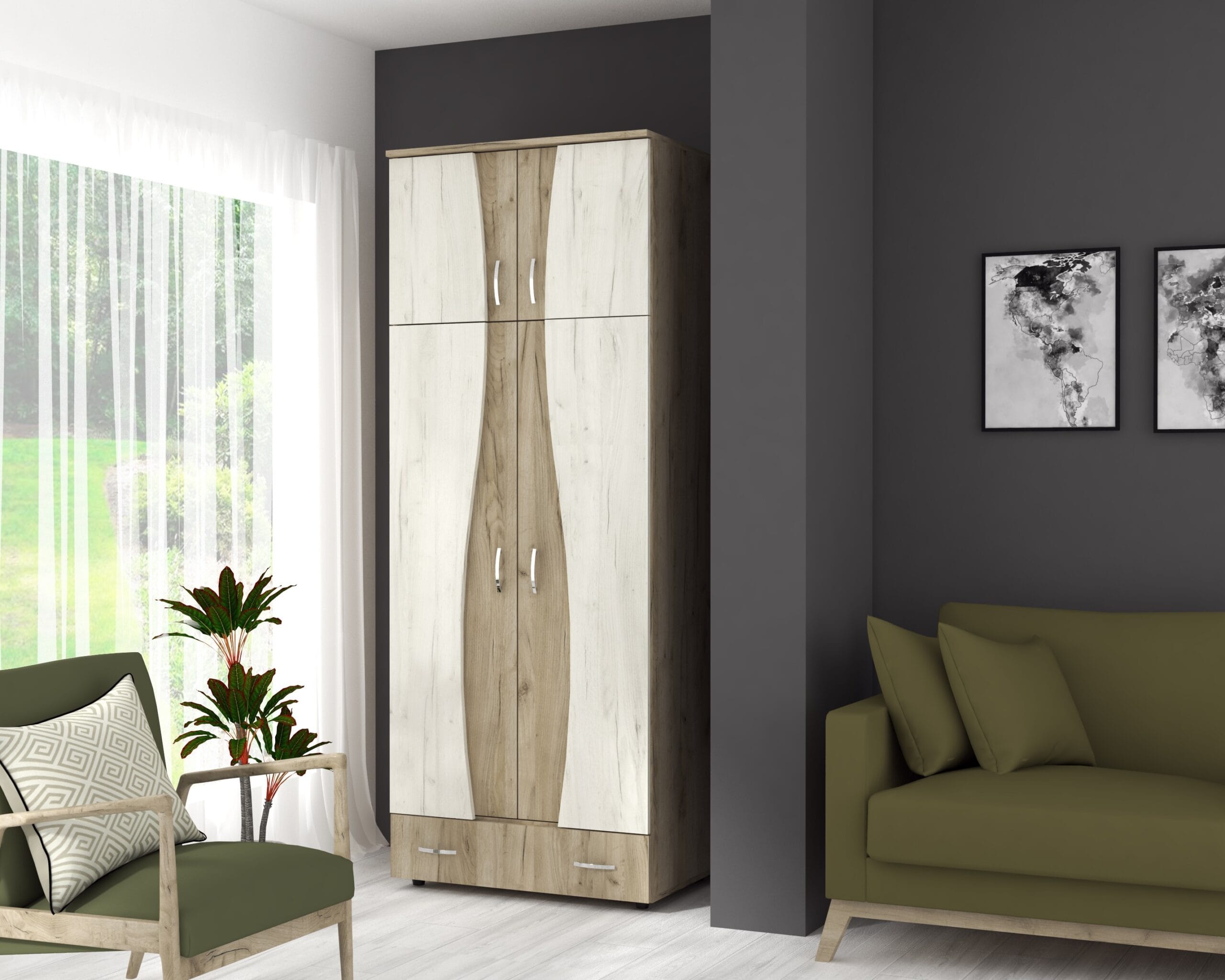 Sifonier 2 usi S, 90 cm - Stejar K02/Stejar K01