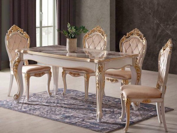 Set masa cu 6 scaune Deluxe 405, Alb & Auriu