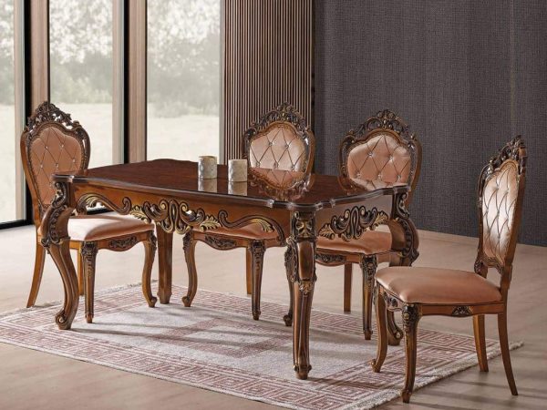 Set masa cu 6 scaune Deluxe 702, Nuc & Auriu
