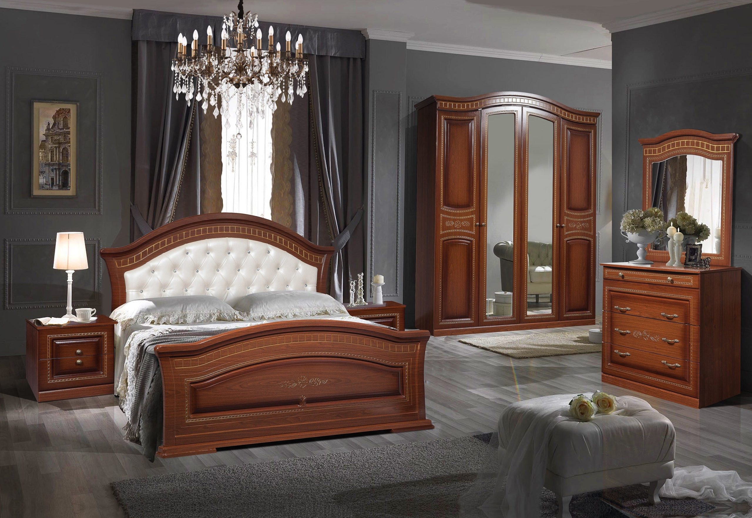 dormitor-nikol-nuc-tapitat Dormitor Nikol MDF Tapitat, Nuc - imagine 1