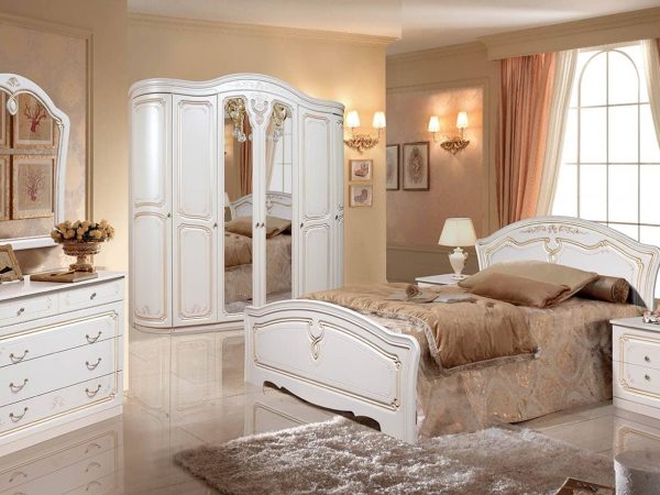 Dormitor Valentino MDF 6 usi, Alb perlat
