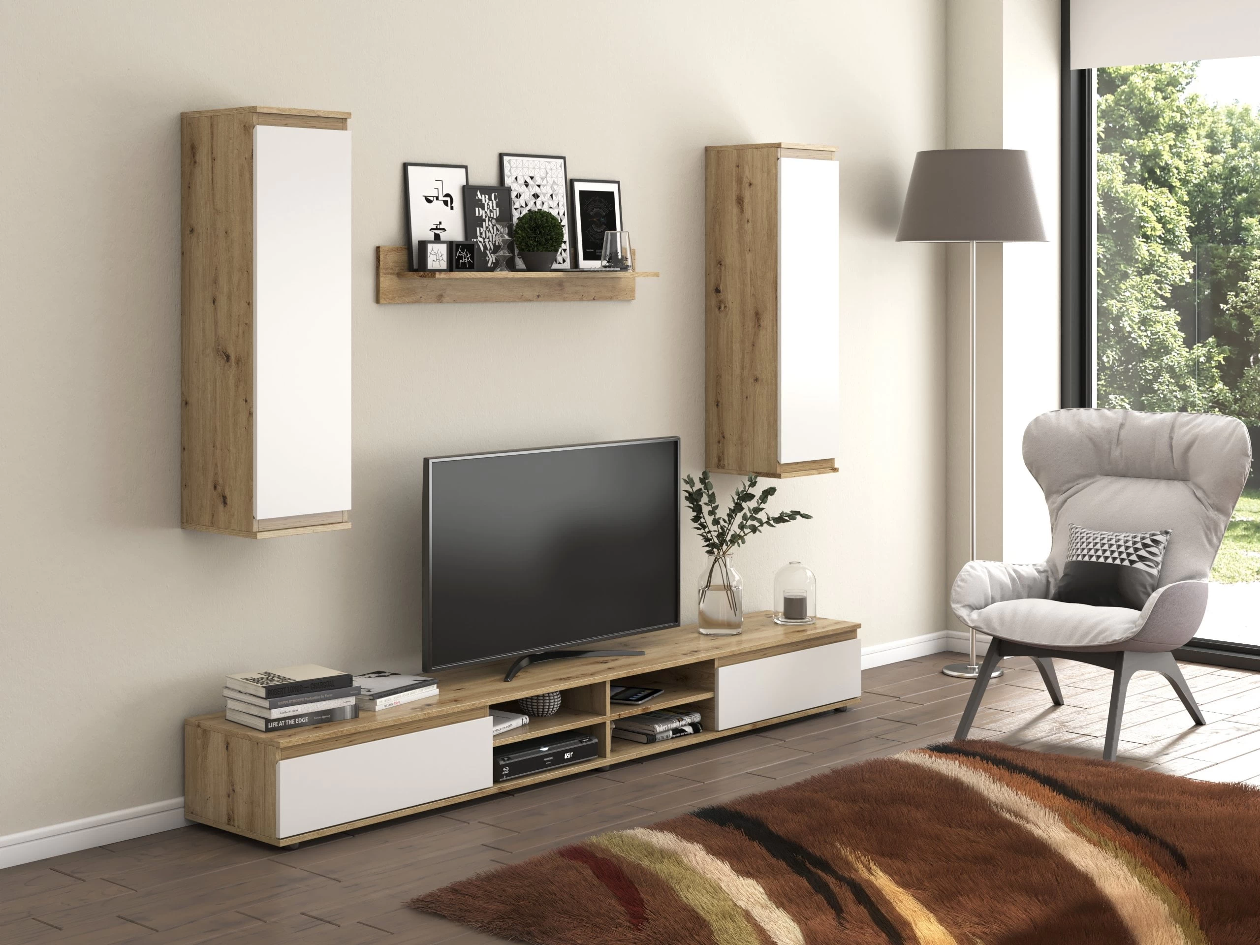 biblioteca-luiza-alb-taho Living Luiza, Alb & Sonoma - imagine 1