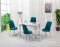 Set masa cu 4 scaune Sonia, Blat marmorat Alb / Scaune stofa Albastra
