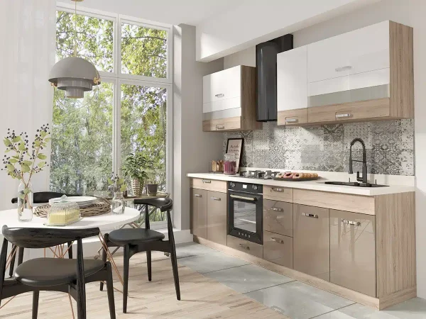 Bucatarie Premium MDF, 270 cm, Sonoma/Cappucino/Alb