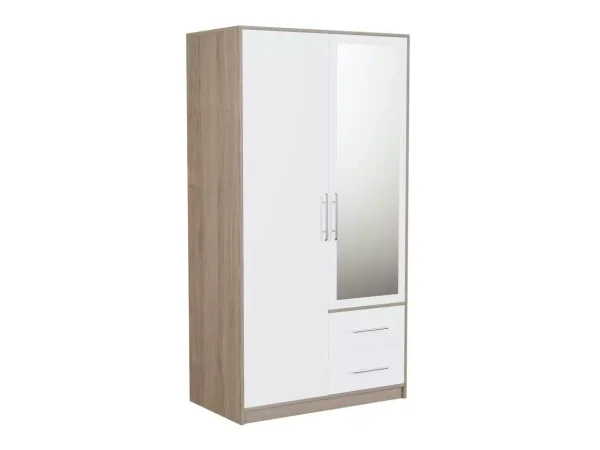 Dulap Smart 2 usi cu oglinda, Alb/Sonoma