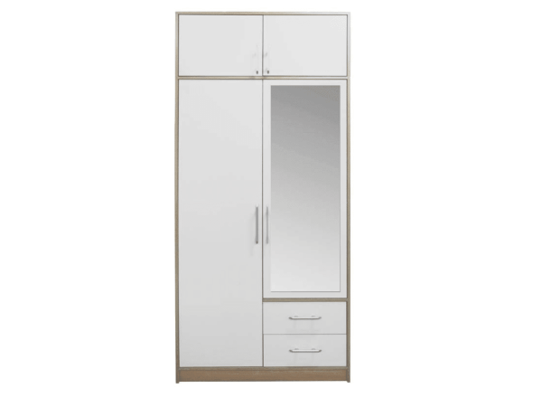 Dulap Smart 2 usi cu oglinda + suprapozabil, Alb/Sonoma