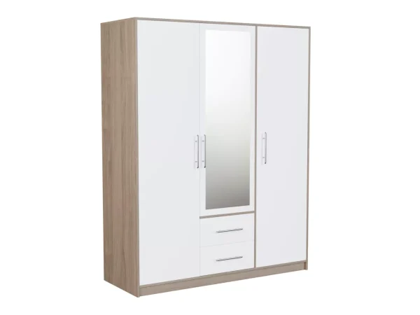 Dulap Smart 3 usi cu oglinda, Alb/Sonoma