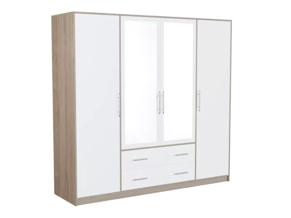 Dulap Smart 4 usi cu oglinda, Alb/Sonoma