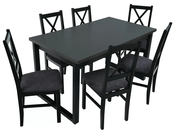 Set masa Ikon 3 Gri grafit/Negru cu 6 scaune Nilo 10 Negru 24Z