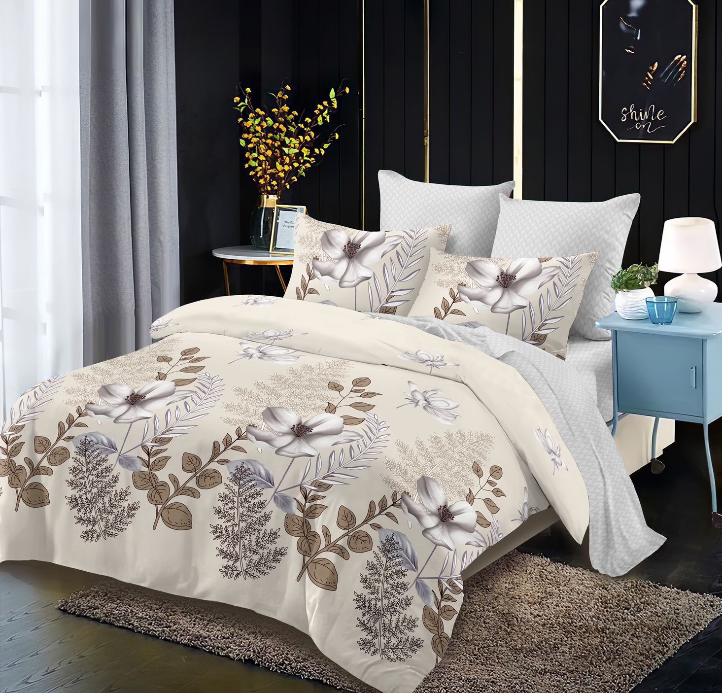 lenjerie-pat-bej-c748 Lenjerie de pat Finet Gros, 6 piese, Bej C748 - imagine 1