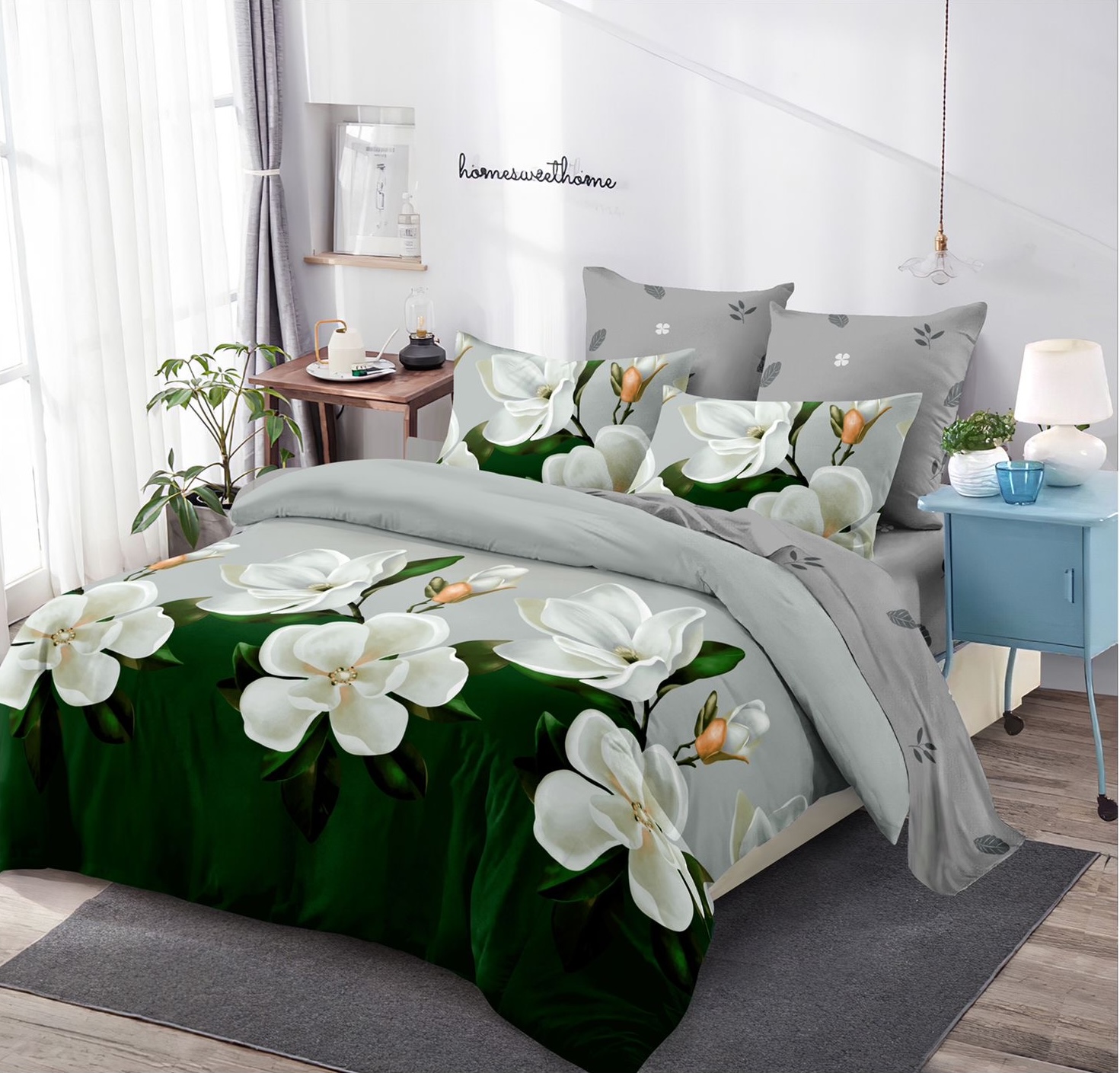 lenjerie-pat-verde-c634 Lenjerie de pat Finet Gros, 6 piese, Verde C634 - imagine 1