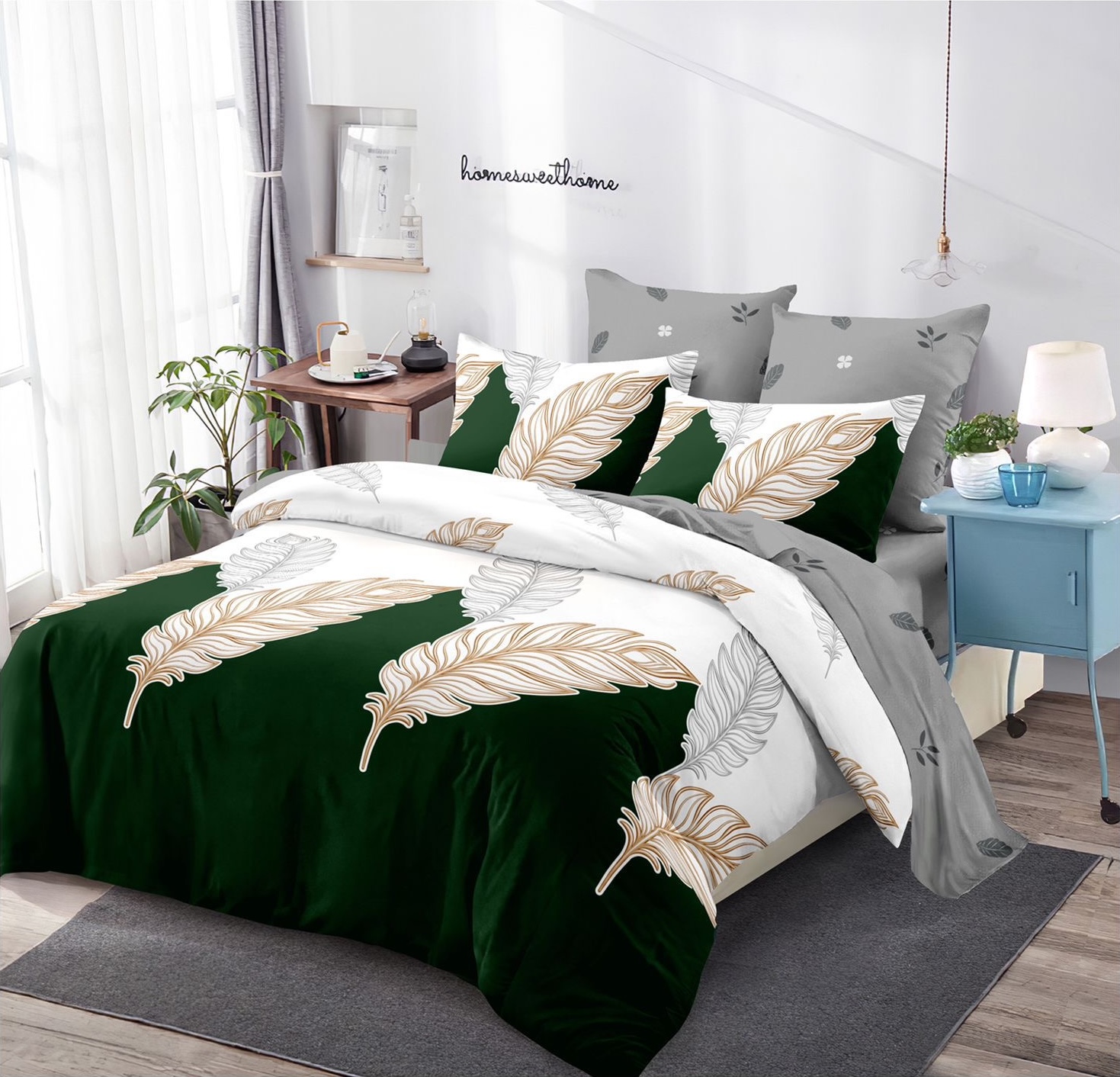 lenjerie-pat-verde-c638 Lenjerie de pat Finet Gros, 6 piese, Verde C638 - imagine 1