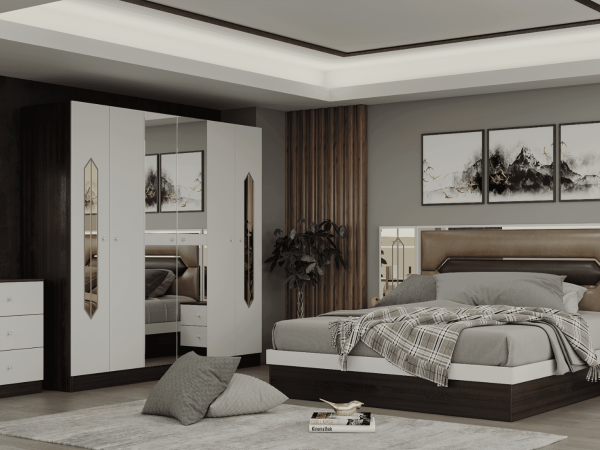 Set dormitor Regal 1 MDF, 6 piese, Wenge/Alb