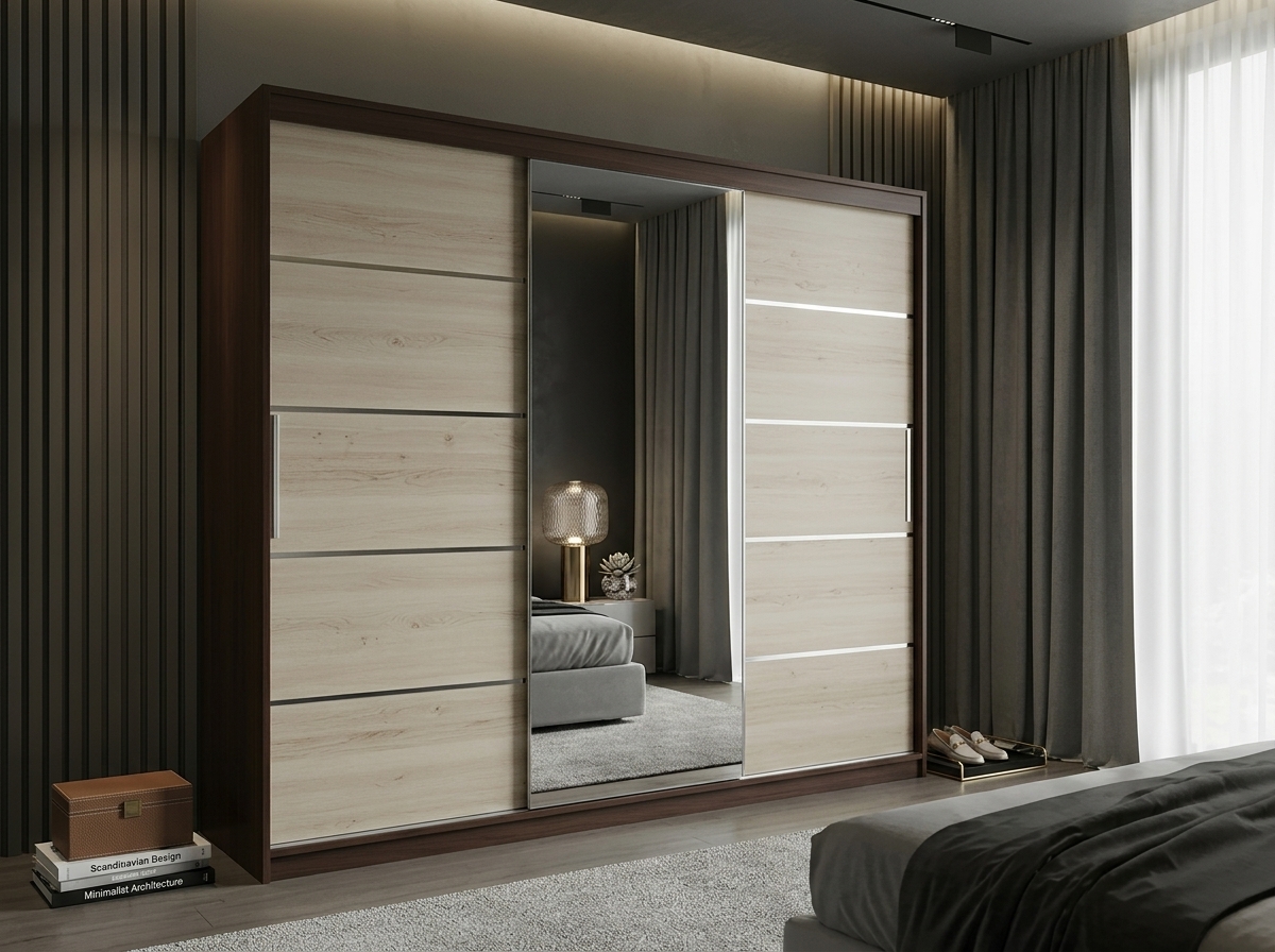 Dulap dressing Atlantic 3 usi, 250 cm, Wenge/Sonoma