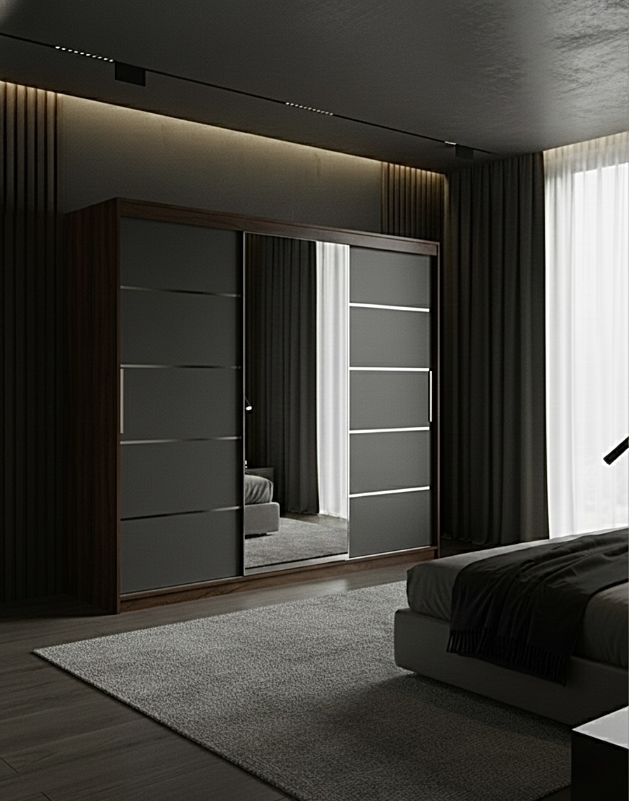 dulap-atlantic-250-wenge:gri Dulap dressing Atlantic 3 usi, 250 cm, Wenge/Gri - imagine 1