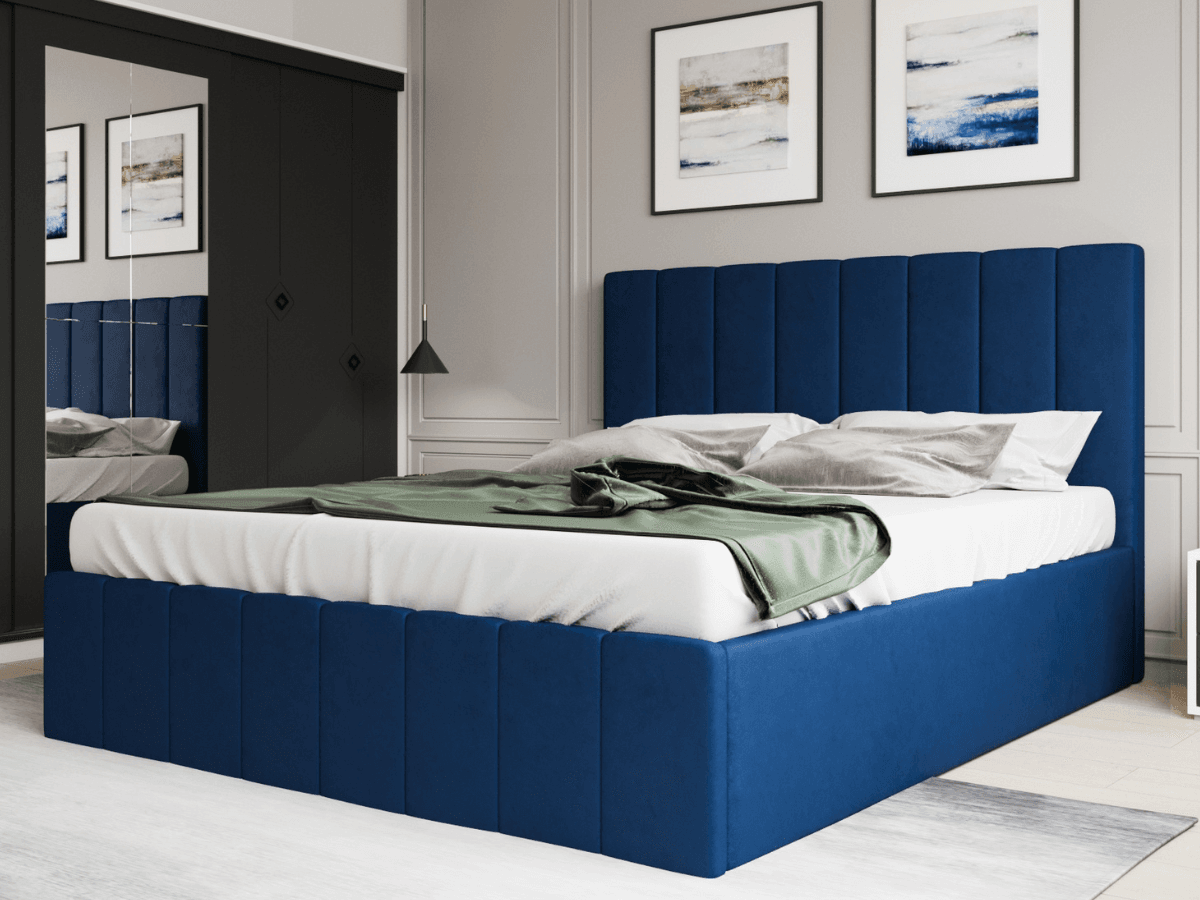 pat-prado-albastru Pat tapitat Prado 160x200 cm, Albastru - imagine 1