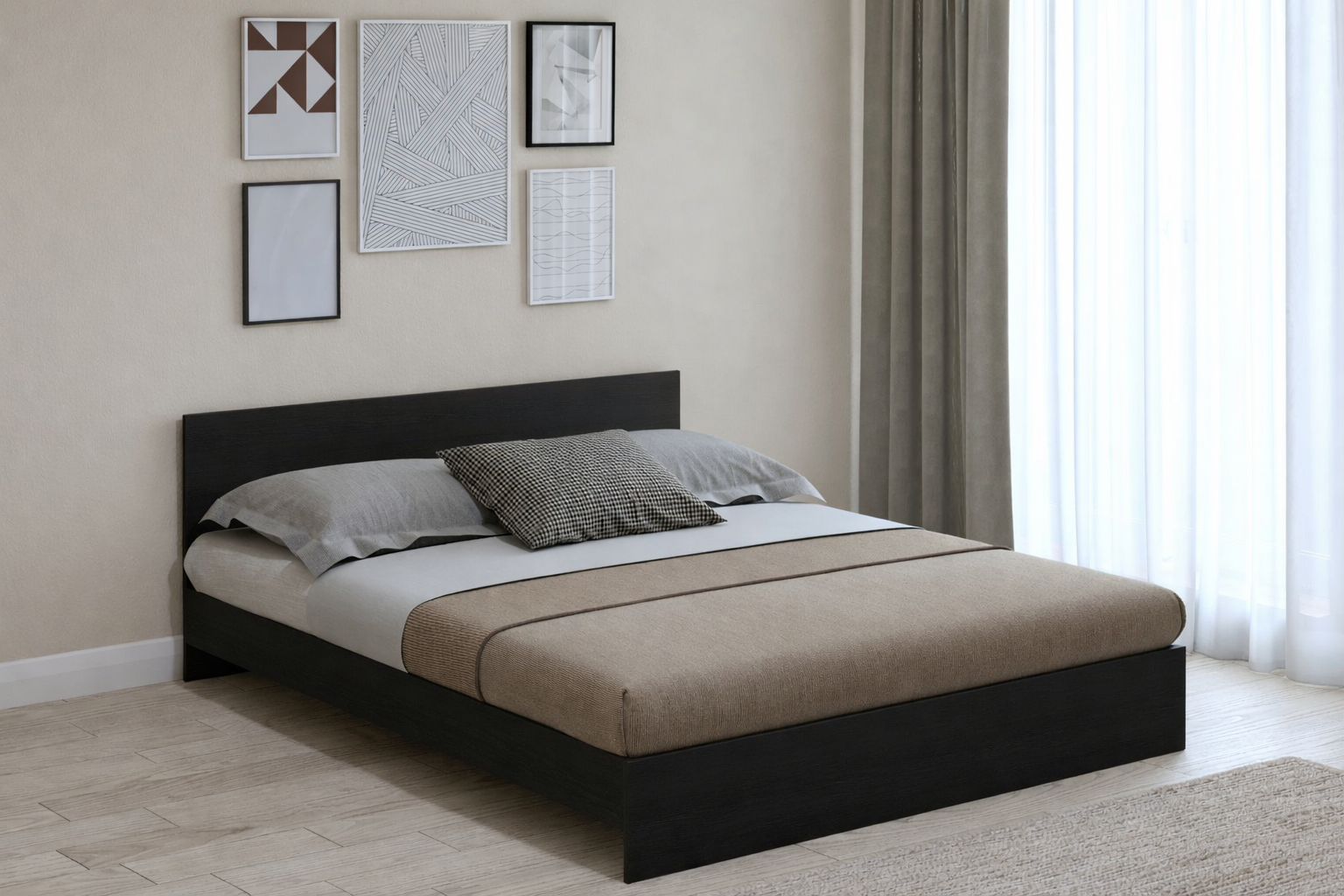 pat-promo-lemn:negru Pat fix Promo, 160x200 cm, Lemn negru - imagine 1