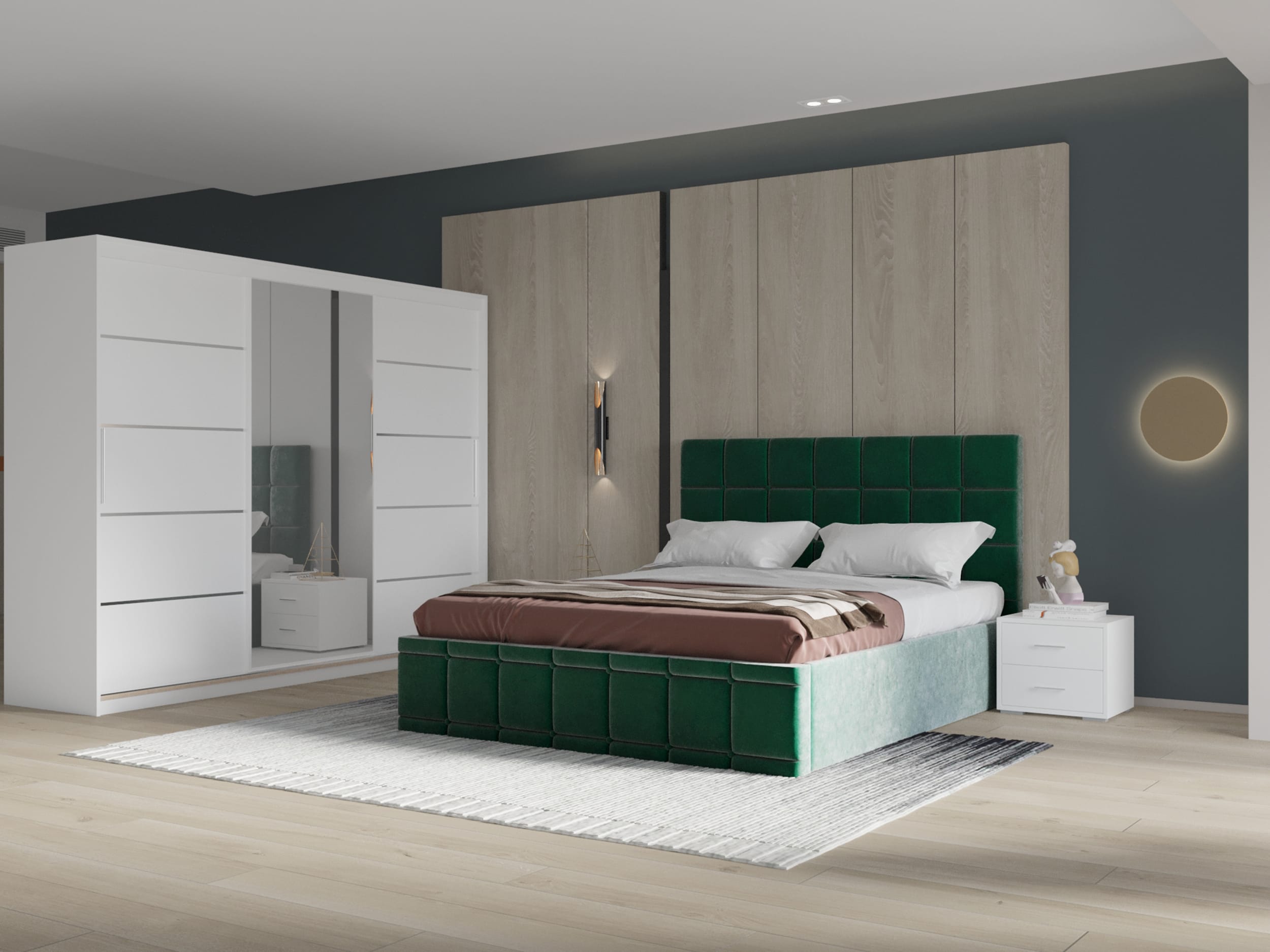 set-dormitor-royal 250-verde-alb Set dormitor Royal 250, Verde cu Dulap Alb - imagine 1