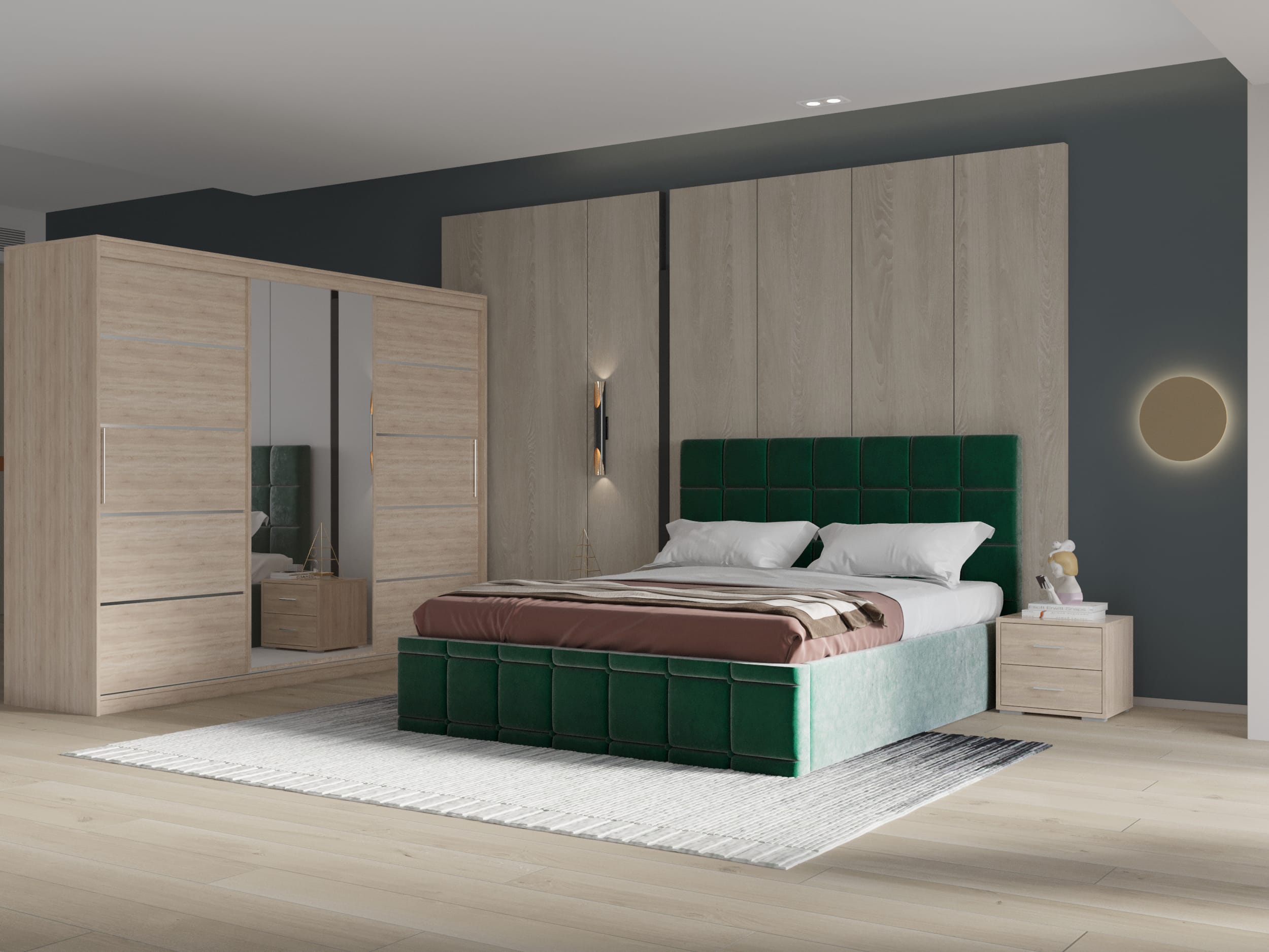 set-dormitor-royal 250-verde-sonoma Set dormitor Royal 250, Verde cu Dulap Sonoma - imagine 1