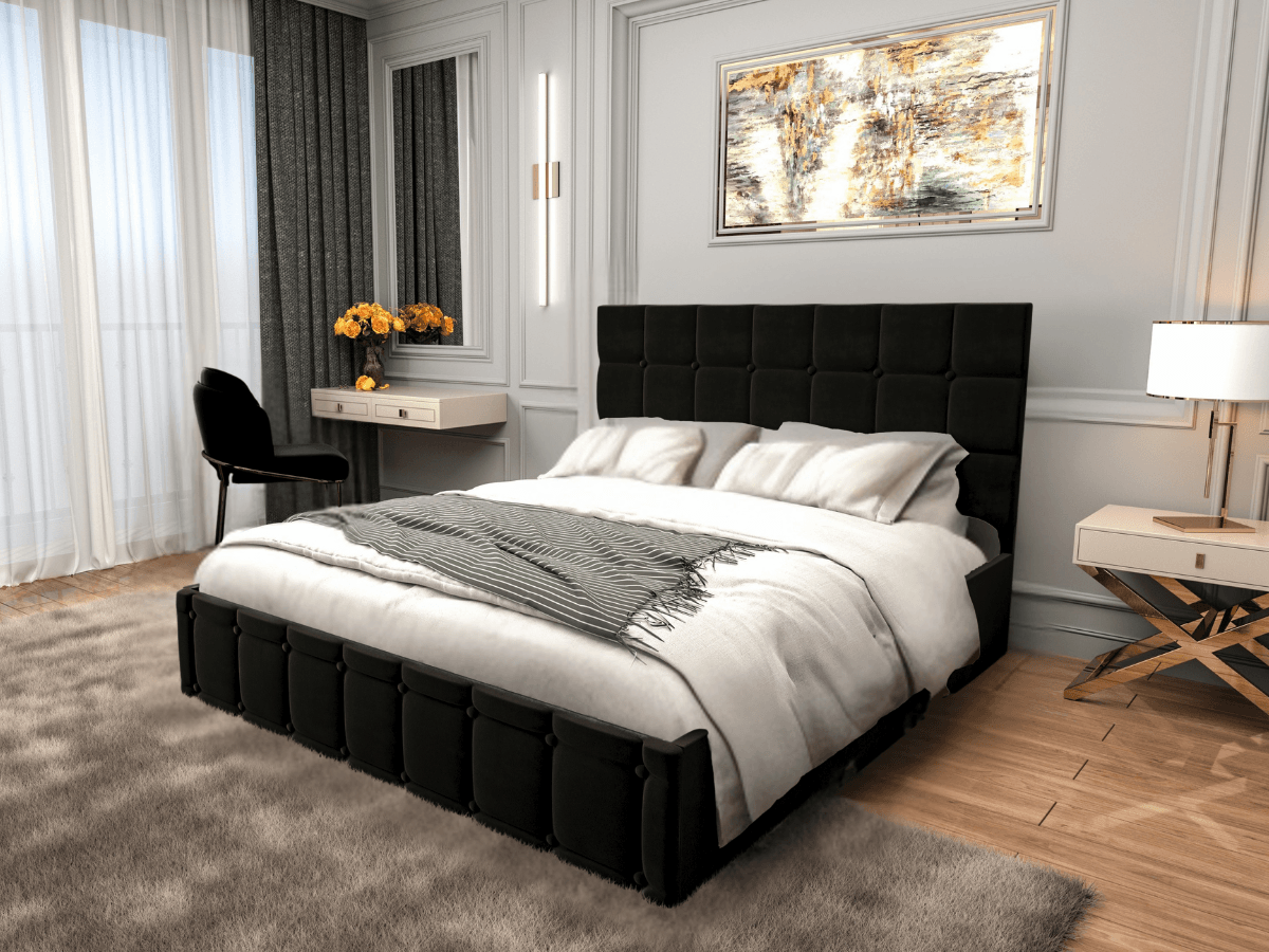 pat-royal-negru-160x200cm Pat tapitat Royal 140x200 cm, Negru - imagine 1