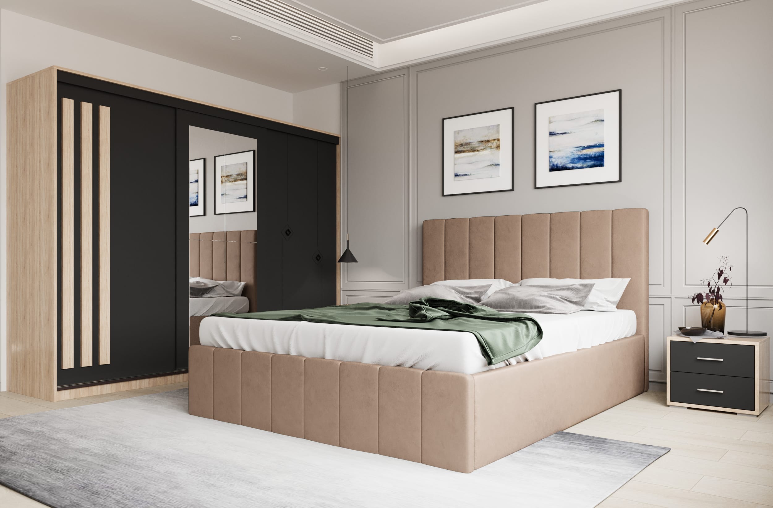 set-dormitor-prado-bej-dulap-son:gri Set dormitor Prado Bej cu dulap Paris Sonoma/Gri - imagine 1