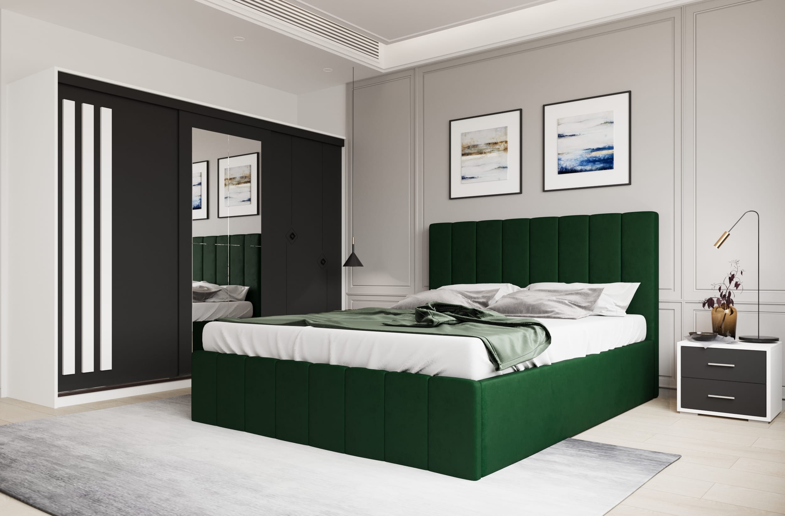 set-dormitor-prado-maro-dulap-alb:gri Set dormitor Prado Verde cu dulap Paris Alb/Gri - imagine 1