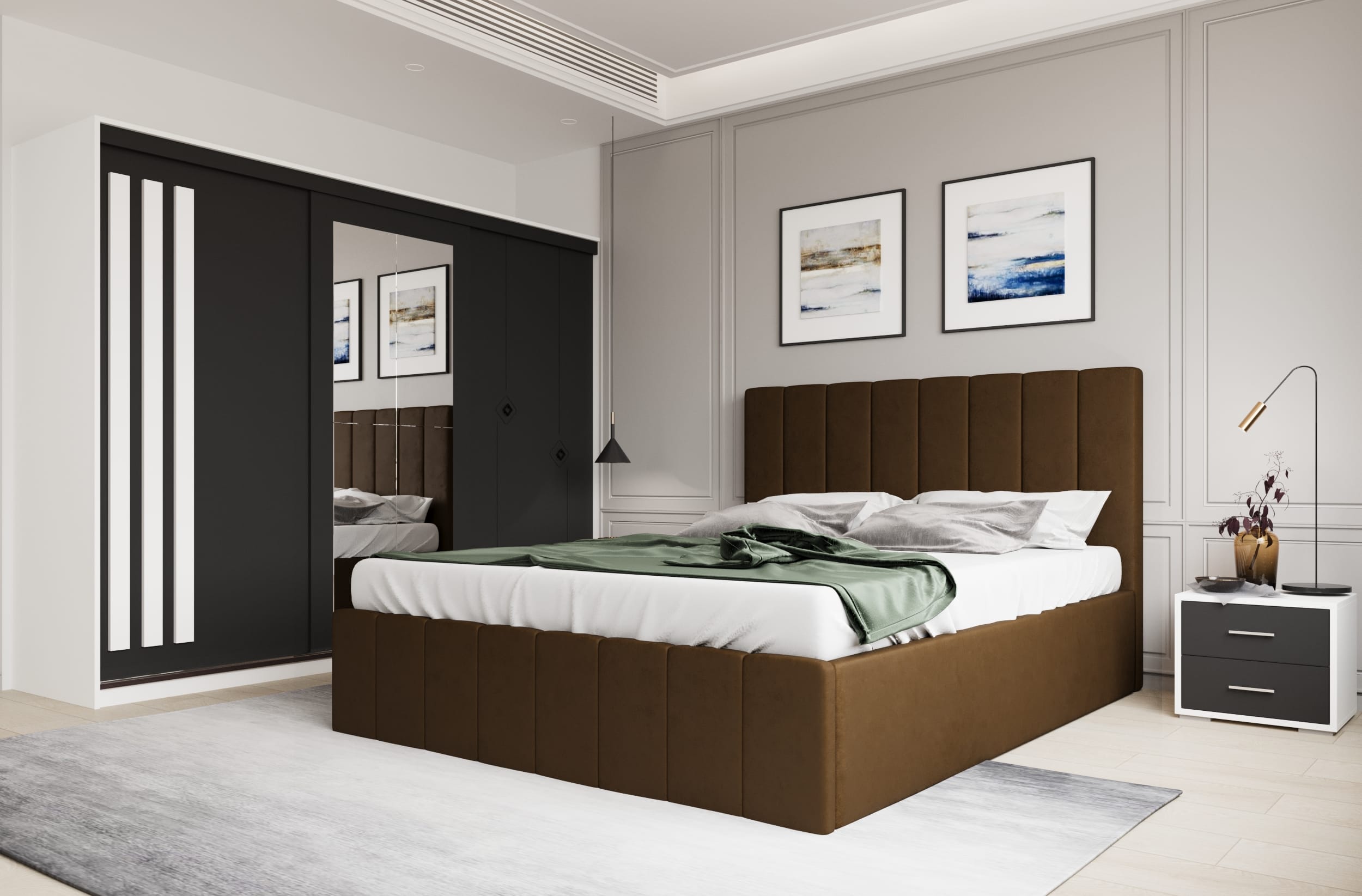 set-dormitor-prado-maro-dulap-alb:gri.jpg Set dormitor Prado Maro cu dulap Paris Alb/Gri - imagine 1