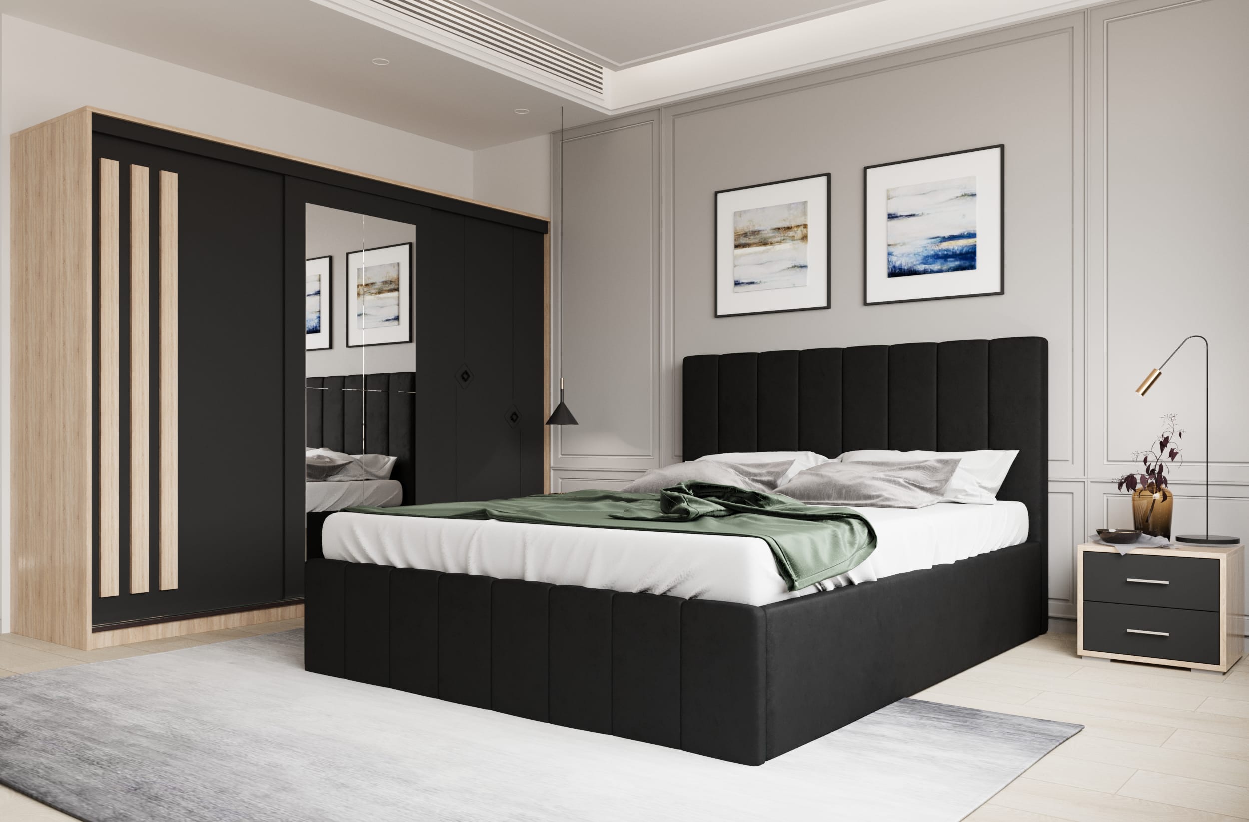 set-dormitor-prado-negru-dulap-sonoma:gri Set dormitor Prado Negru cu dulap Paris Sonoma/Gri - imagine 1