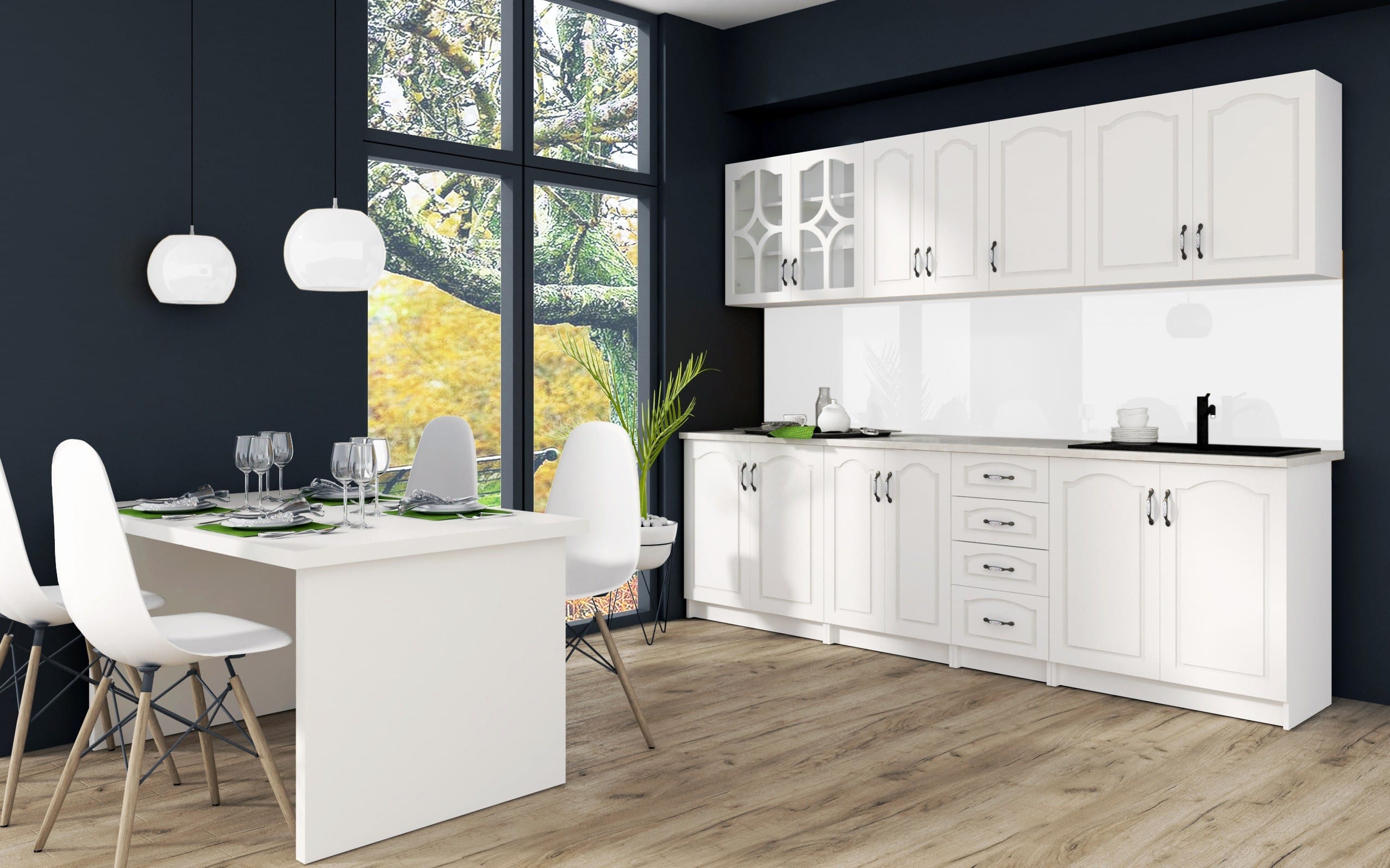 bucatarie-olea-alb Bucatarie Olya MDF, 260 cm, Alb - imagine 1