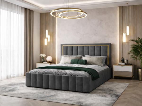 Pat tapitat Atena 160x200 cm, Gri