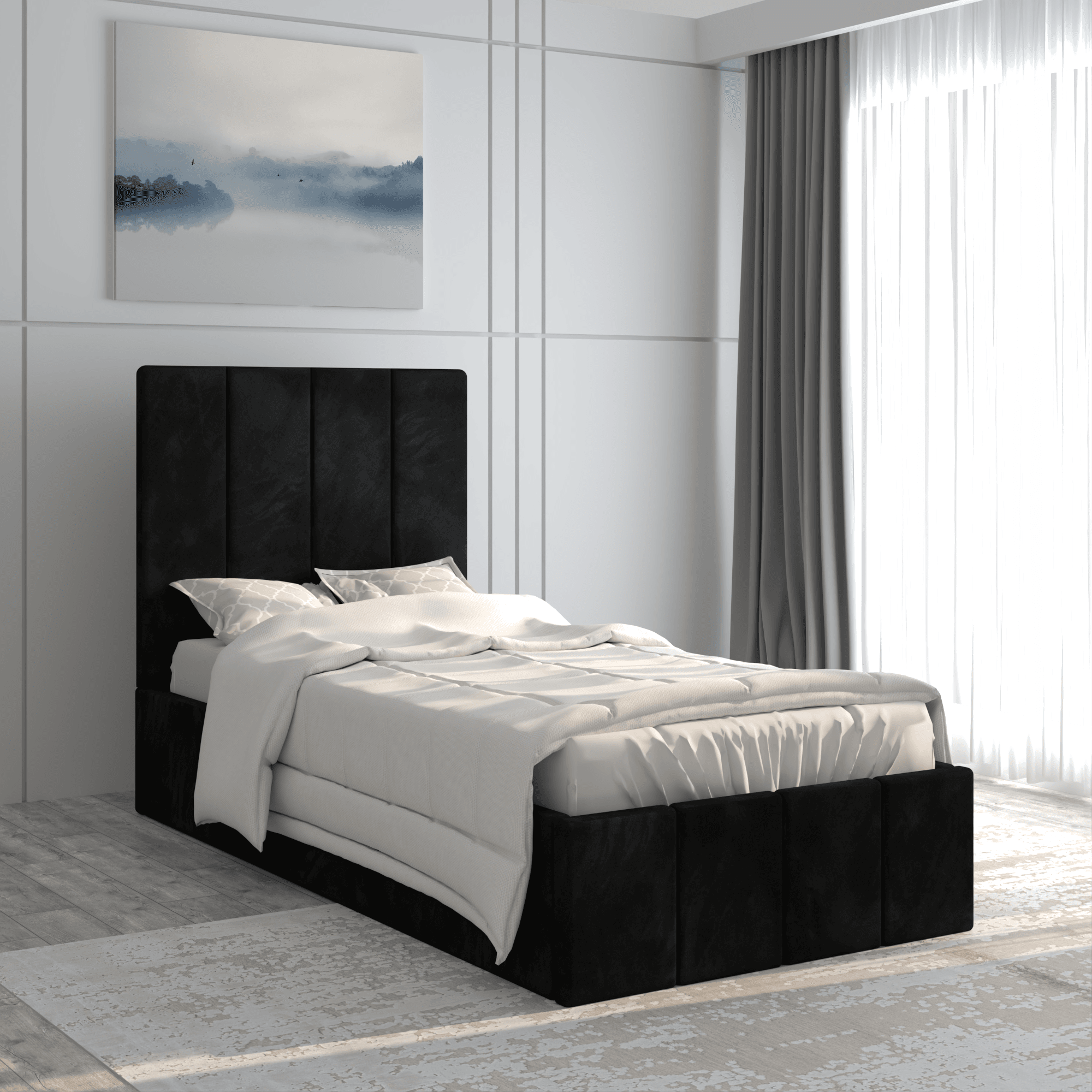 pat-prado-negru-90 Pat tapitat Prado, 90x200 cm, Negru - imagine 1