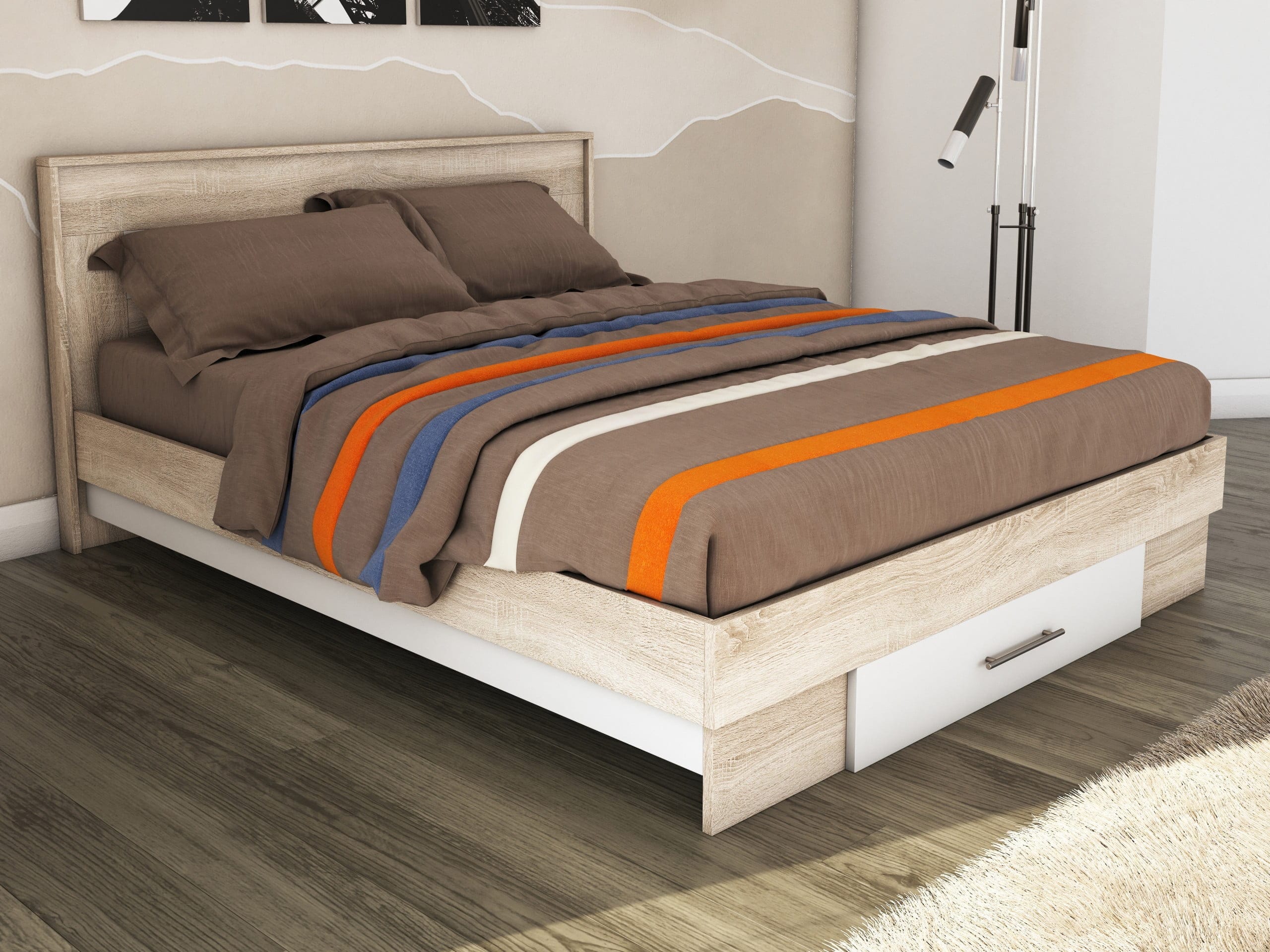 pat-beto-sonoma/alb Pat cu sertar Beto, Sonoma/Alb, 160x200 cm - imagine 1