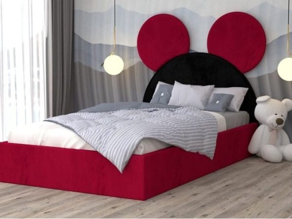 Pat tapitat Mickey 140x200 cm, Rosu/Negru