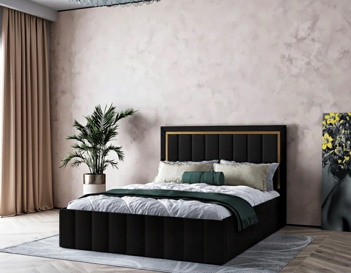 pat-atena-negru Pat tapitat Atena 160x200 cm, Negru - imagine 1