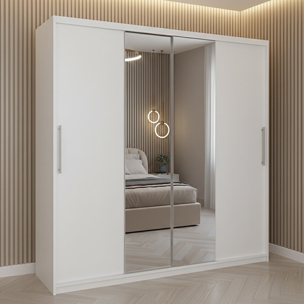 DUL-LND200-ALB Dulap dressing Londra 2 usi cu oglinda, 200 cm, Alb - imagine 1