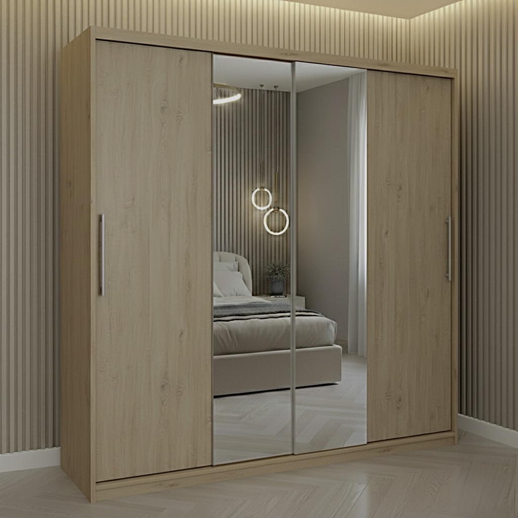 DUL-LND200-SON Dulap dressing Londra 2 usi cu oglinda, 200 cm, Sonoma - imagine 1