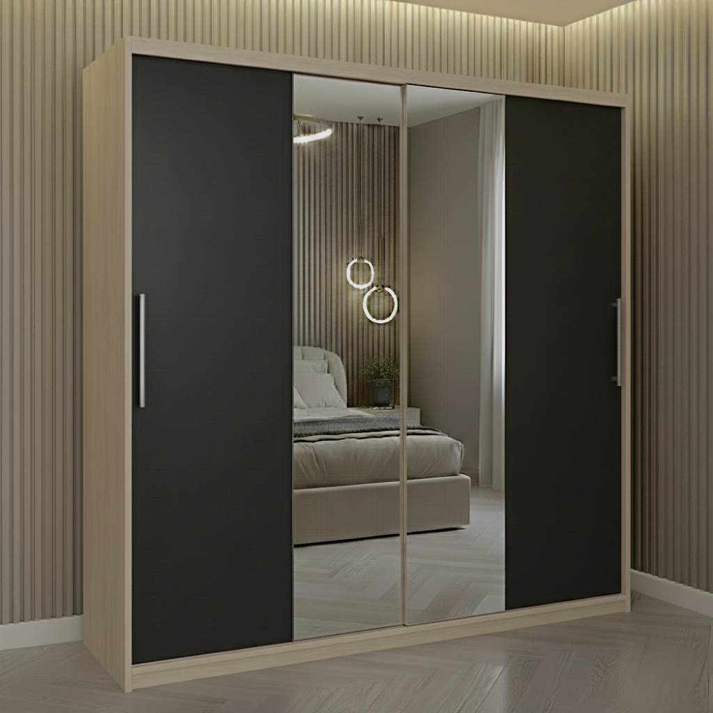 DUL-LND200-SON:GRI Dulap dressing Londra 2 usi cu oglinda, 200 cm, Sonoma/Gri - imagine 1