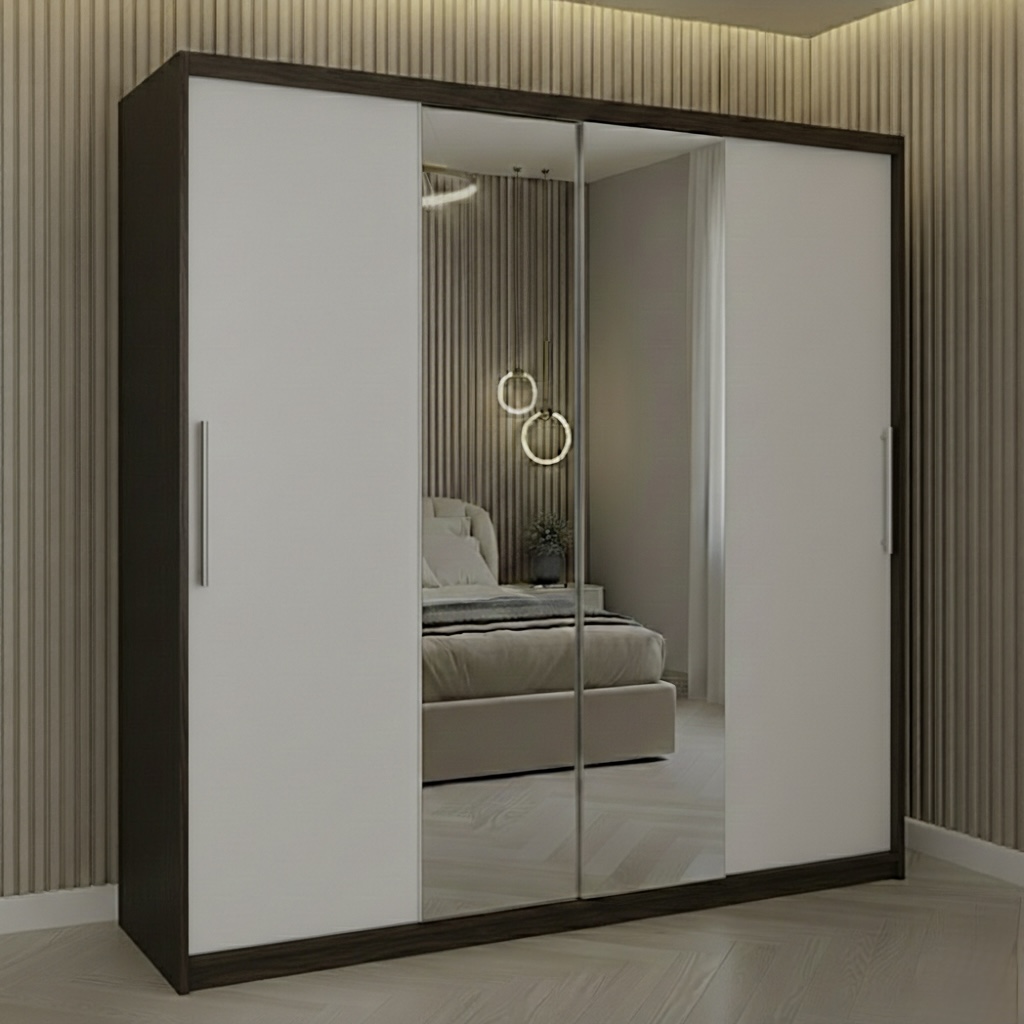 DUL-LND200-WEN:ALB Dulap dressing Londra 2 usi cu oglinda, 200 cm, Wenge/Alb - imagine 1