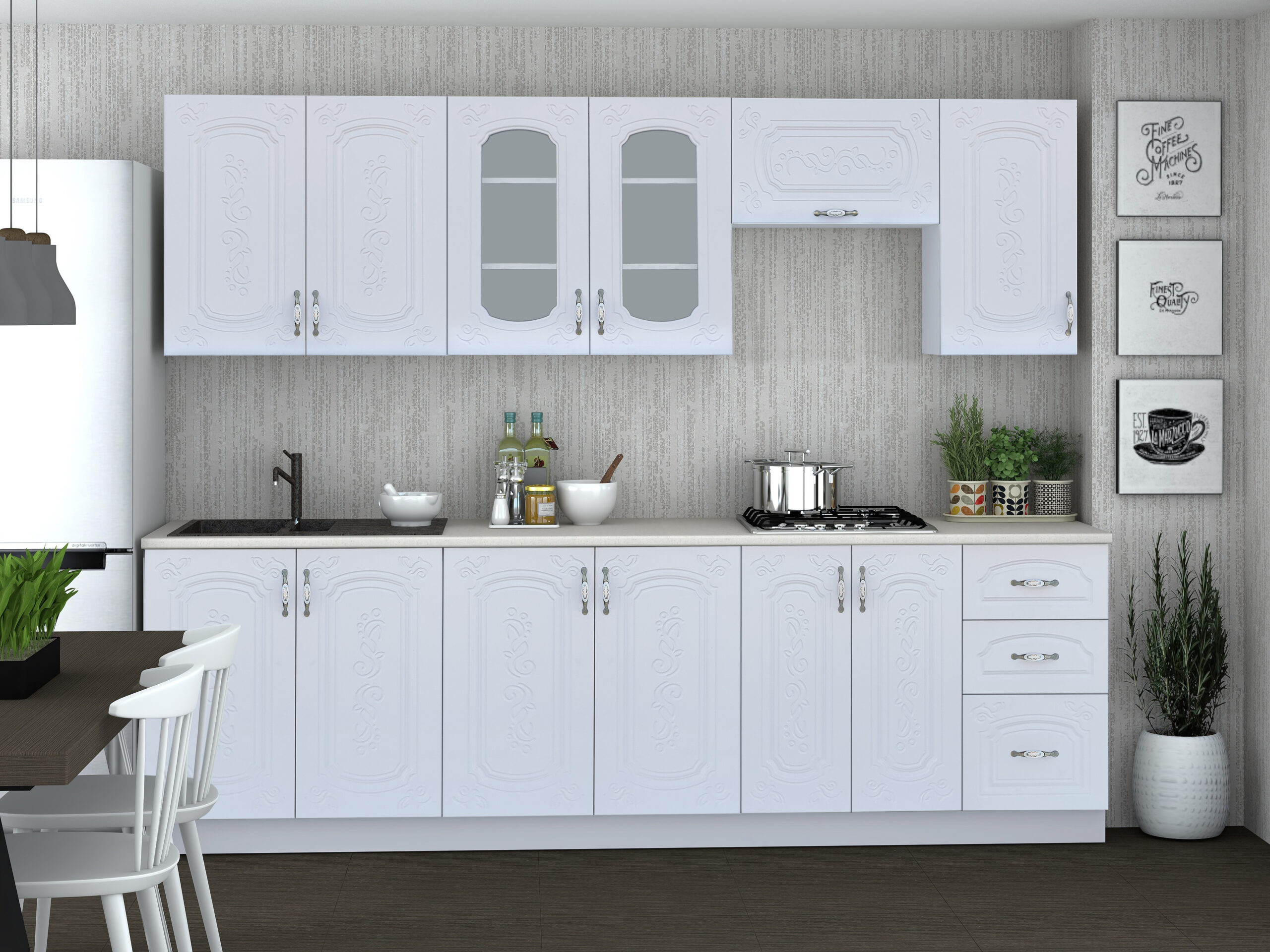 bucatarie-lisa-260-mdfalb Bucatarie Lisa MDF, 260 cm, Alb - imagine 1