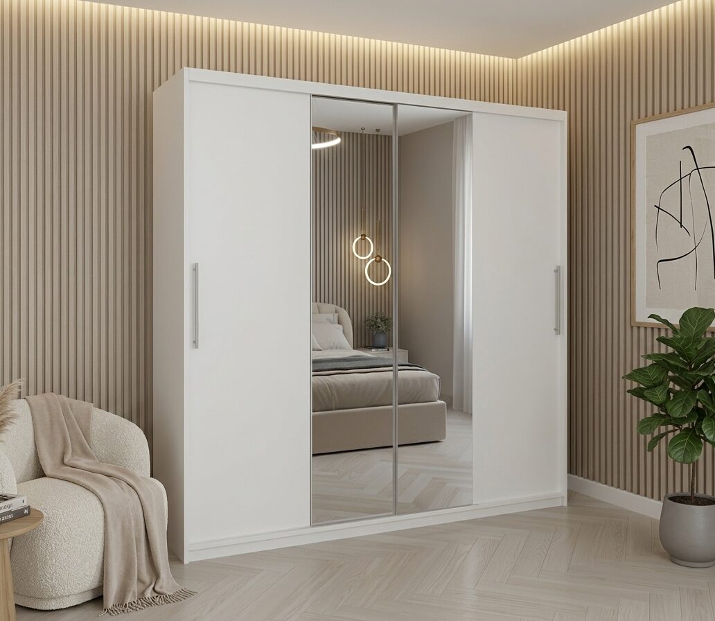 Dulap dressing Londra 2 usi cu oglinda, 200 cm, Alb
