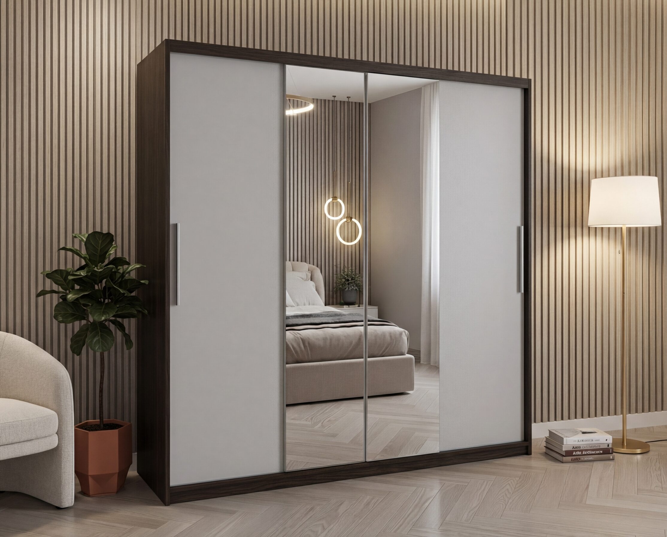 Dulap dressing Londra 2 usi cu oglinda, 200 cm, Wenge/Alb