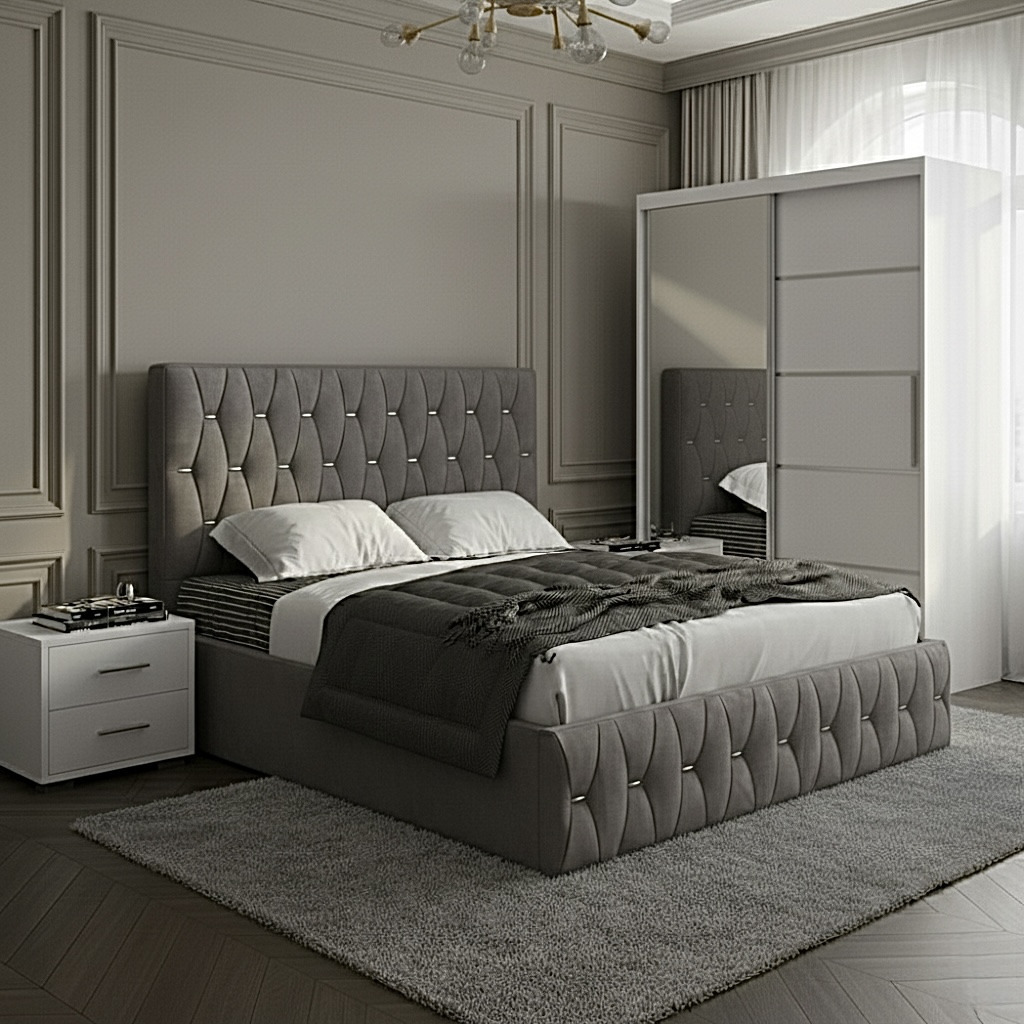 set-dormitor-nova-gri-dulap-alb Set dormitor Nova Gri cu Dulap Atlantic 150 Alb - imagine 1