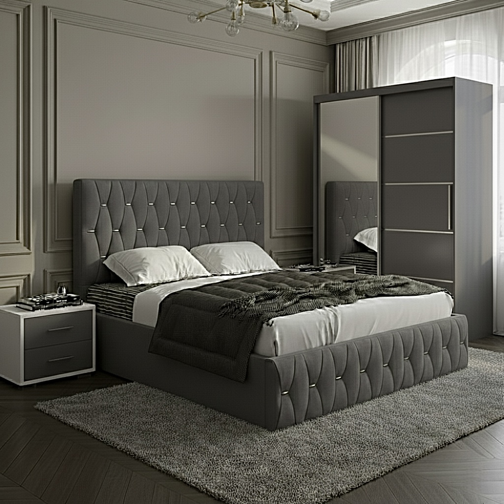 set-dormitor-nova-gri-dulap-gri Set dormitor Nova Gri cu Dulap Atlantic 150 Gri - imagine 1