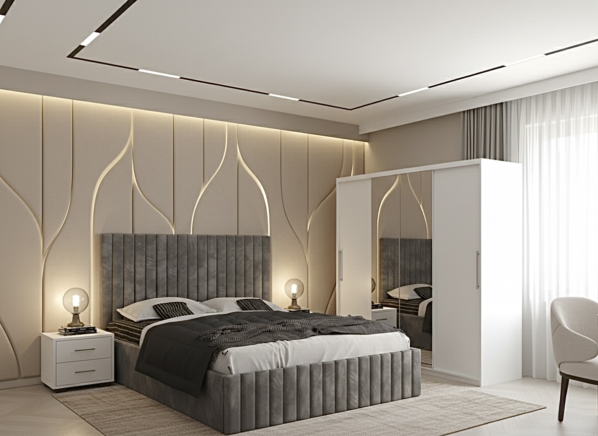 set-dormitor-cairo-gri-dulap-alb Set dormitor Cairo Gri cu Dulap Londra 200 Alb - imagine 1