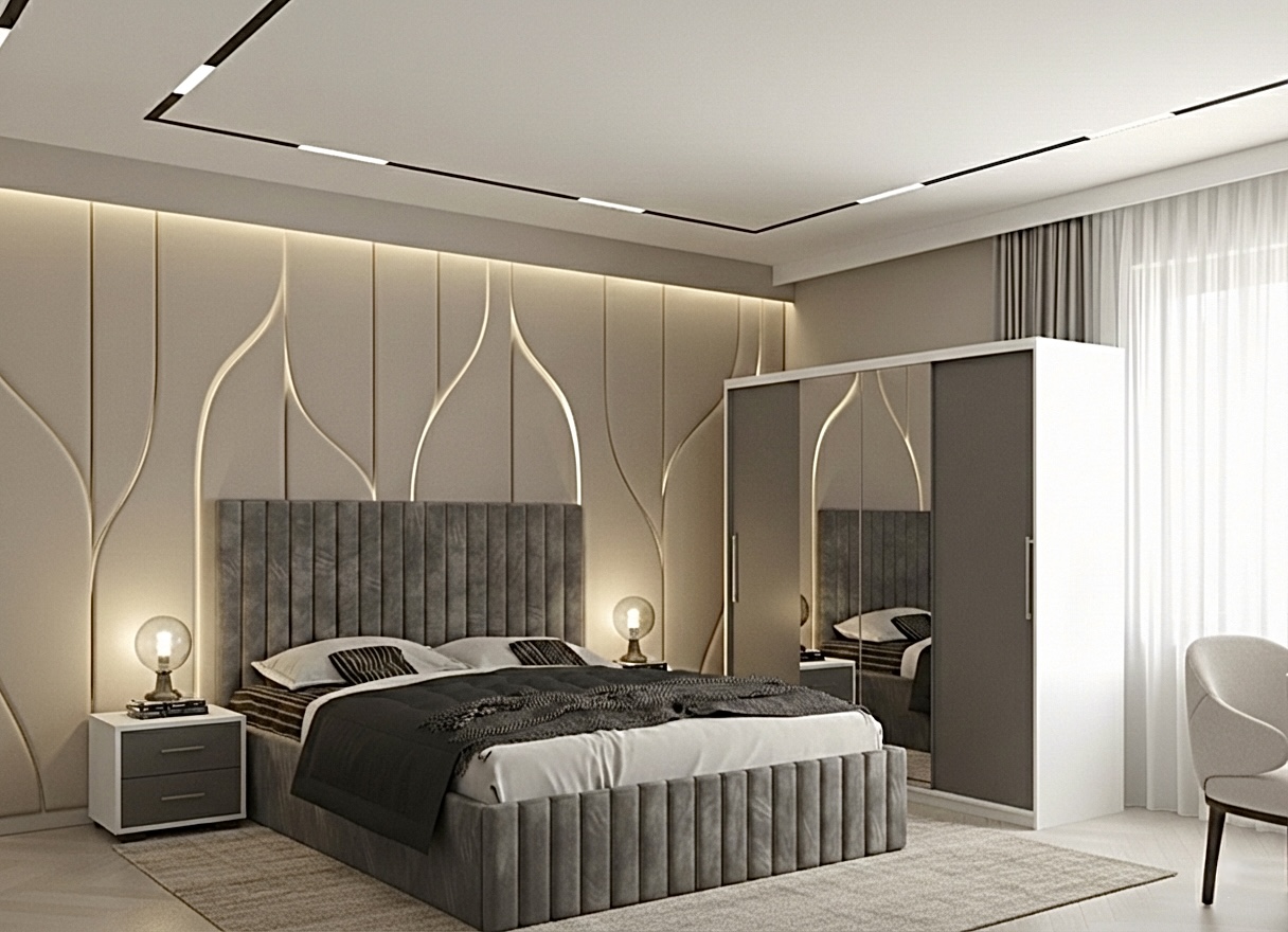 set-dormitor-cairo-gri-dulap-alb:gri Set dormitor Cairo Gri cu Dulap Londra 200 Alb/Gri - imagine 1