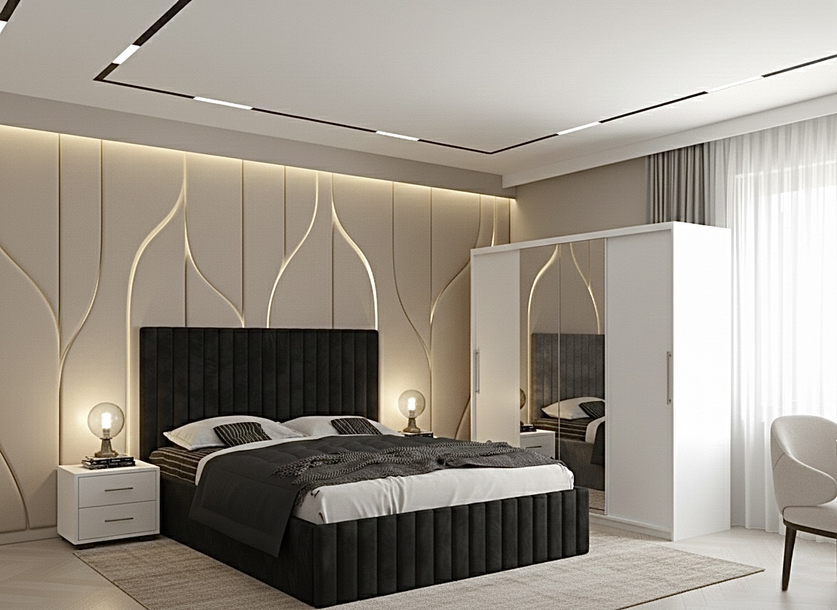 set-dormitor-cairo-negru-dulap-alb Set dormitor Cairo Negru cu Dulap Londra 200 Alb - imagine 1