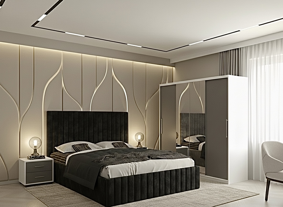 set-dormitor-cairo-negru-dulap-alb:gri Set dormitor Cairo Negru cu Dulap Londra 200 Alb/Gri - imagine 1